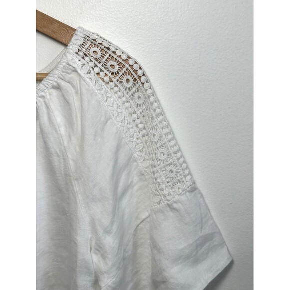 Terzo Millennio Women White Linen Blend Top L Italy Beach Boho Lagenlook Peasant - Picture 7 of 11